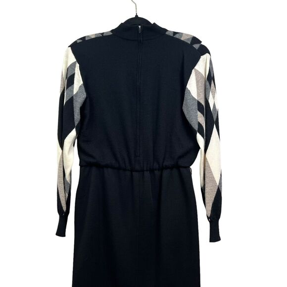 Vintage Ciao Ltd Women Wool Knit Dress Stretch Long Sleeve Lined Black Cream 12* - Picture 4 of 6
